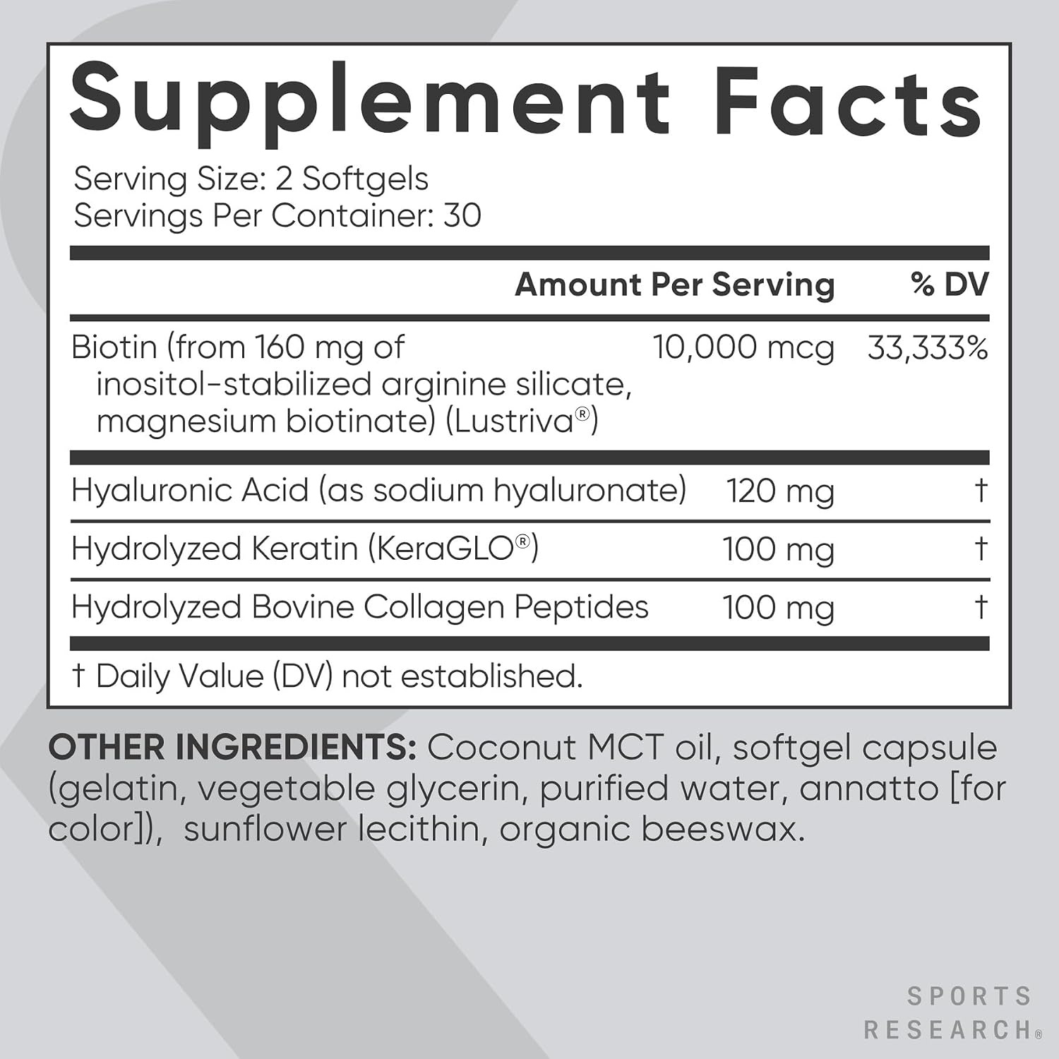 image:imageSports Research Biotin 10000mcg wCoconut Oil 120 Count Plantgels60 Count Pack of 1