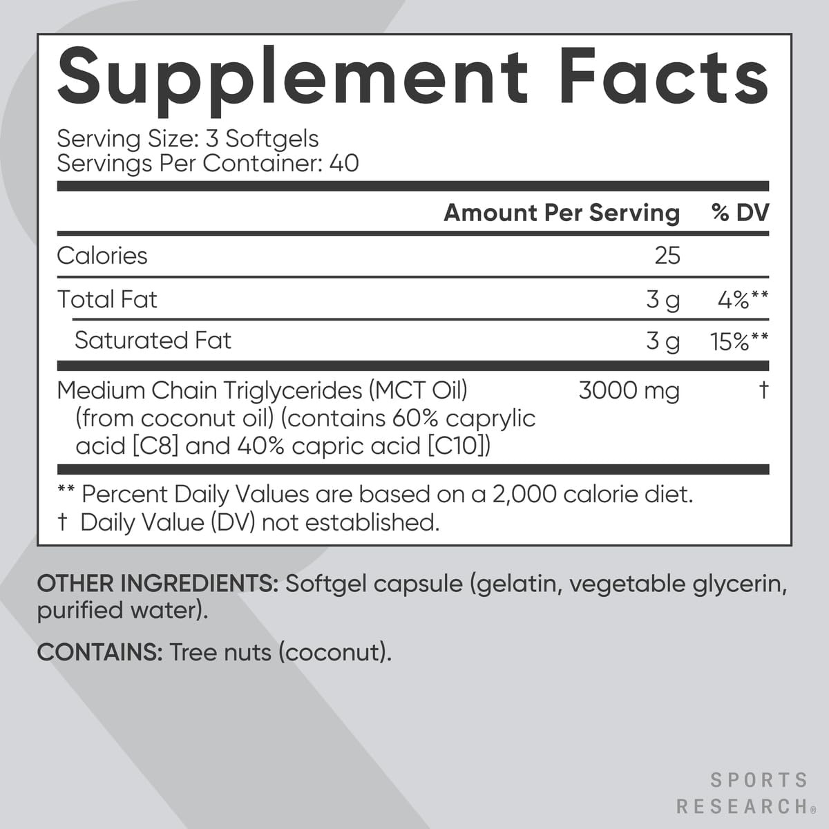 image:imageSports Research Coconut MCT Oil 3000mg 120 Softgels120 Count Pack of 1