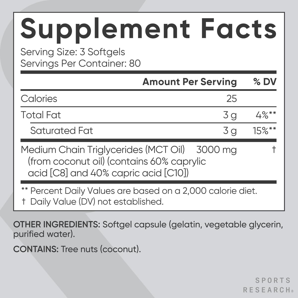 image:imageSports Research Coconut MCT Oil 3000mg 120 Softgels240 Count Pack of 1