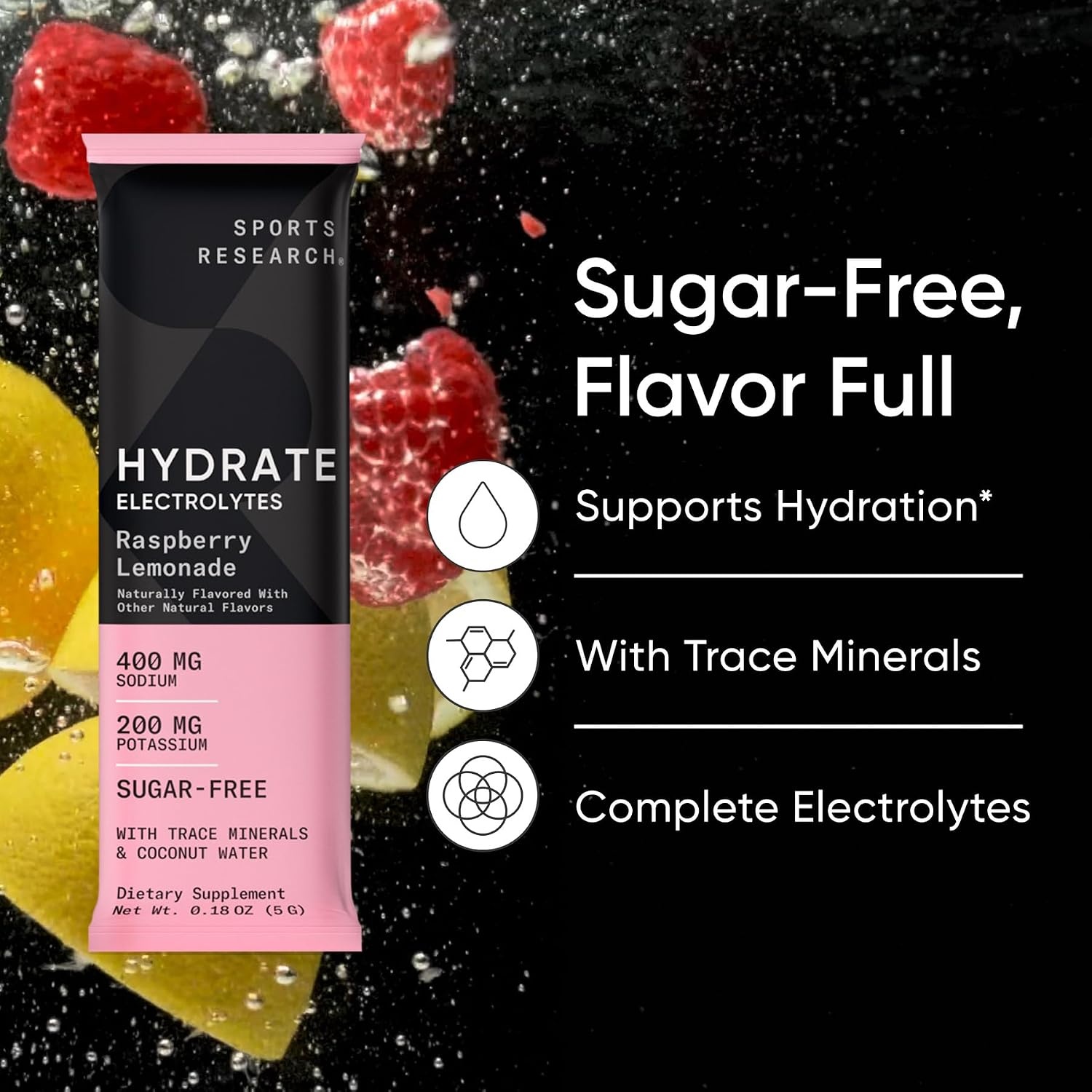 image:imageSports Research Hydrate Electrolytes Passion Fruit 16 PacketsRaspberry Lemonade