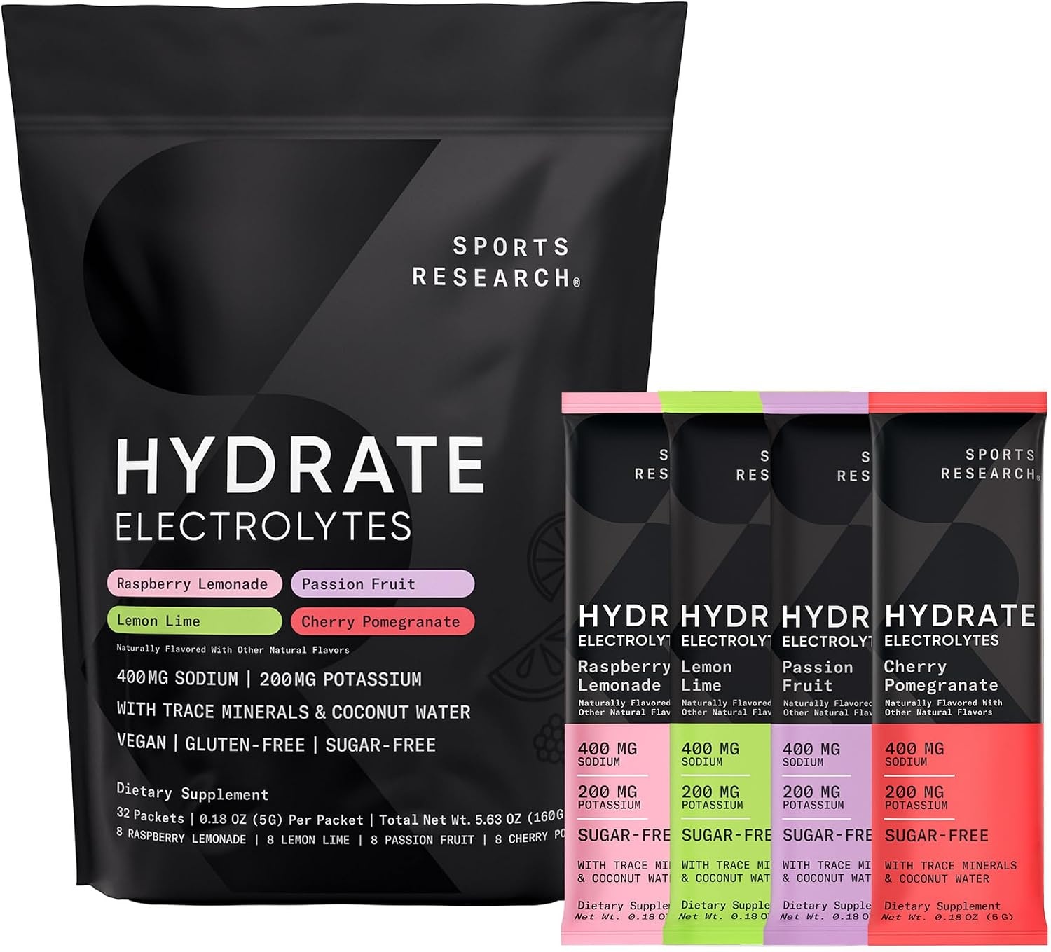 image:imageSports Research Hydrate Electrolytes Passion Fruit 16 PacketsVariety Pack