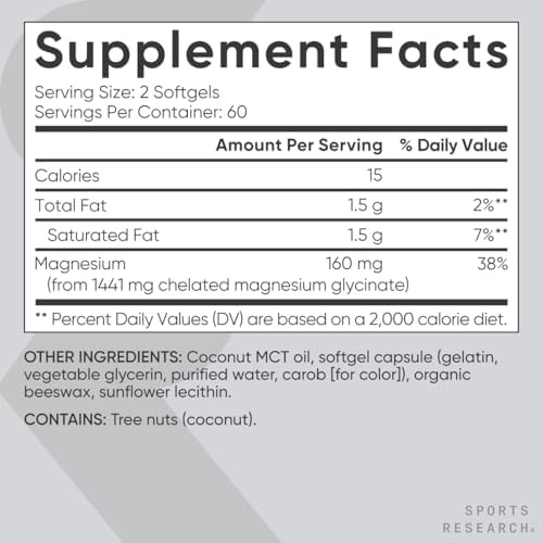 image:imageSports Research Magnesium Glycinate 160mg wCoconut MCT Oil 60 Softgels120 Count Pack of 2