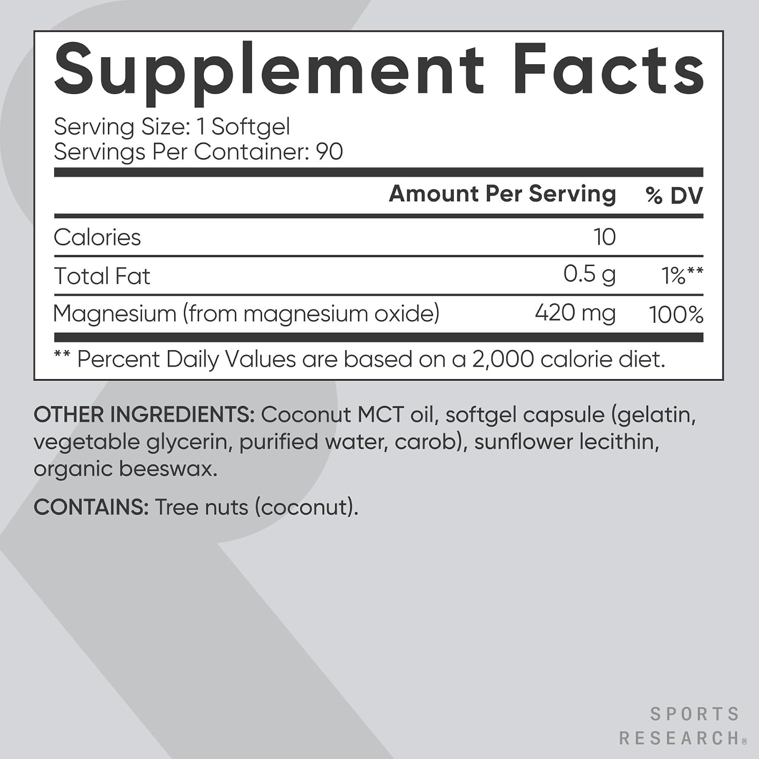 image:imageSports Research Magnesium Oxide 420mg wCoconut MCT Oil 90 Softgels