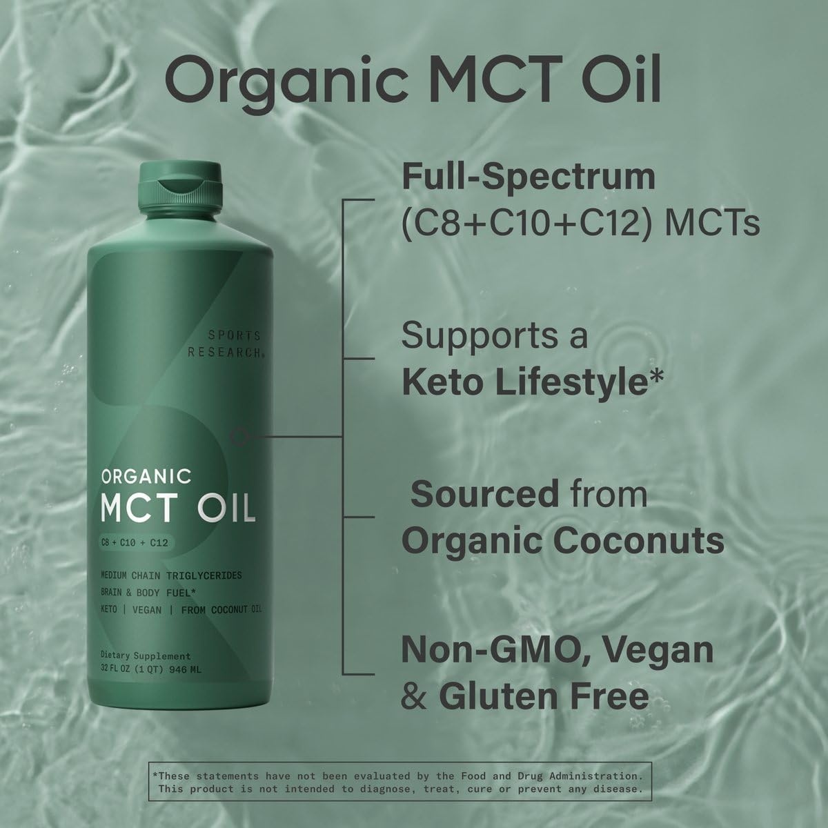 image:imageSports Research Organic Coconut MCT Oil C8C1032oz Unflavored128 Fl Oz Pack of 1