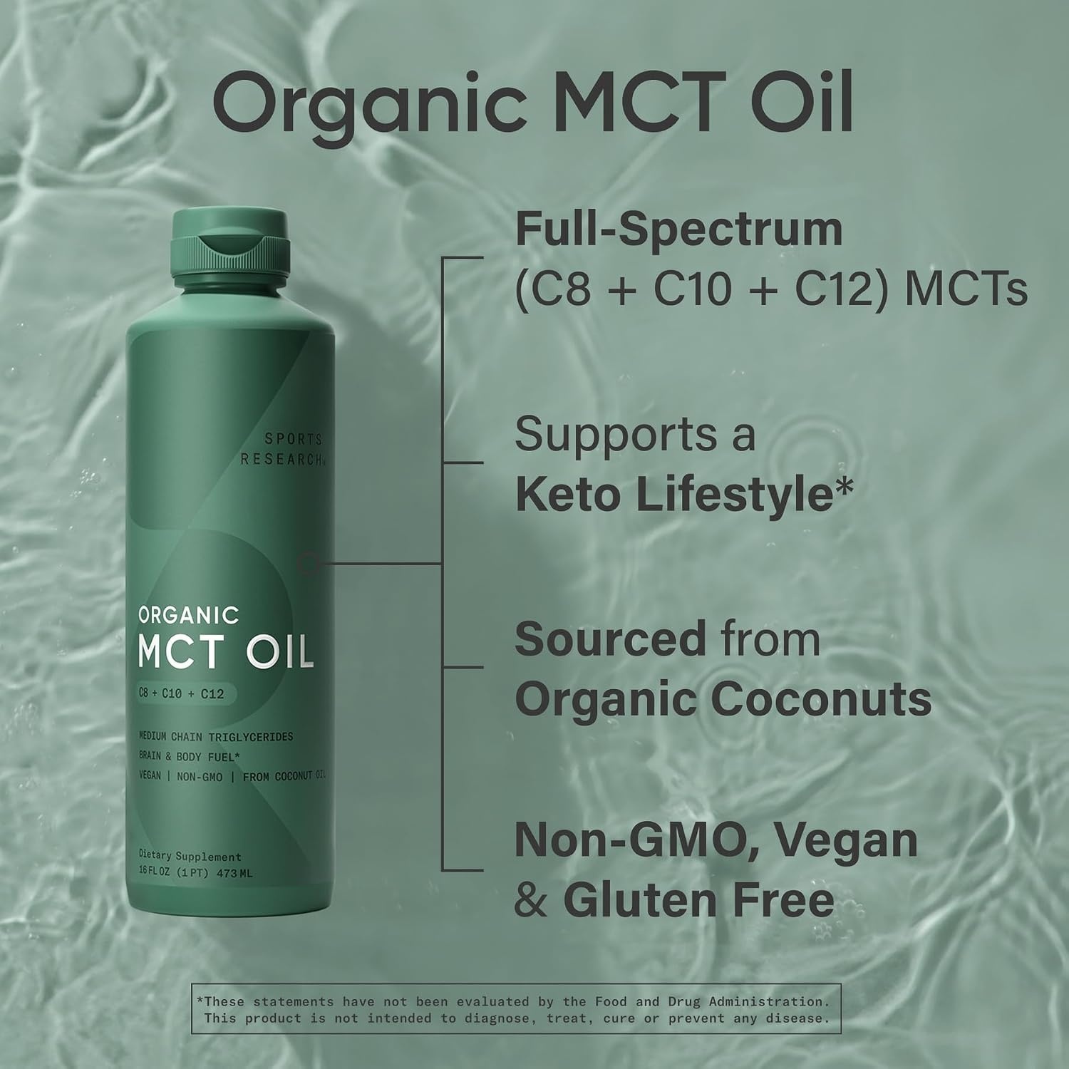 image:imageSports Research Organic Coconut MCT Oil C8C1032oz Unflavored16 Fl Oz Pack of 1