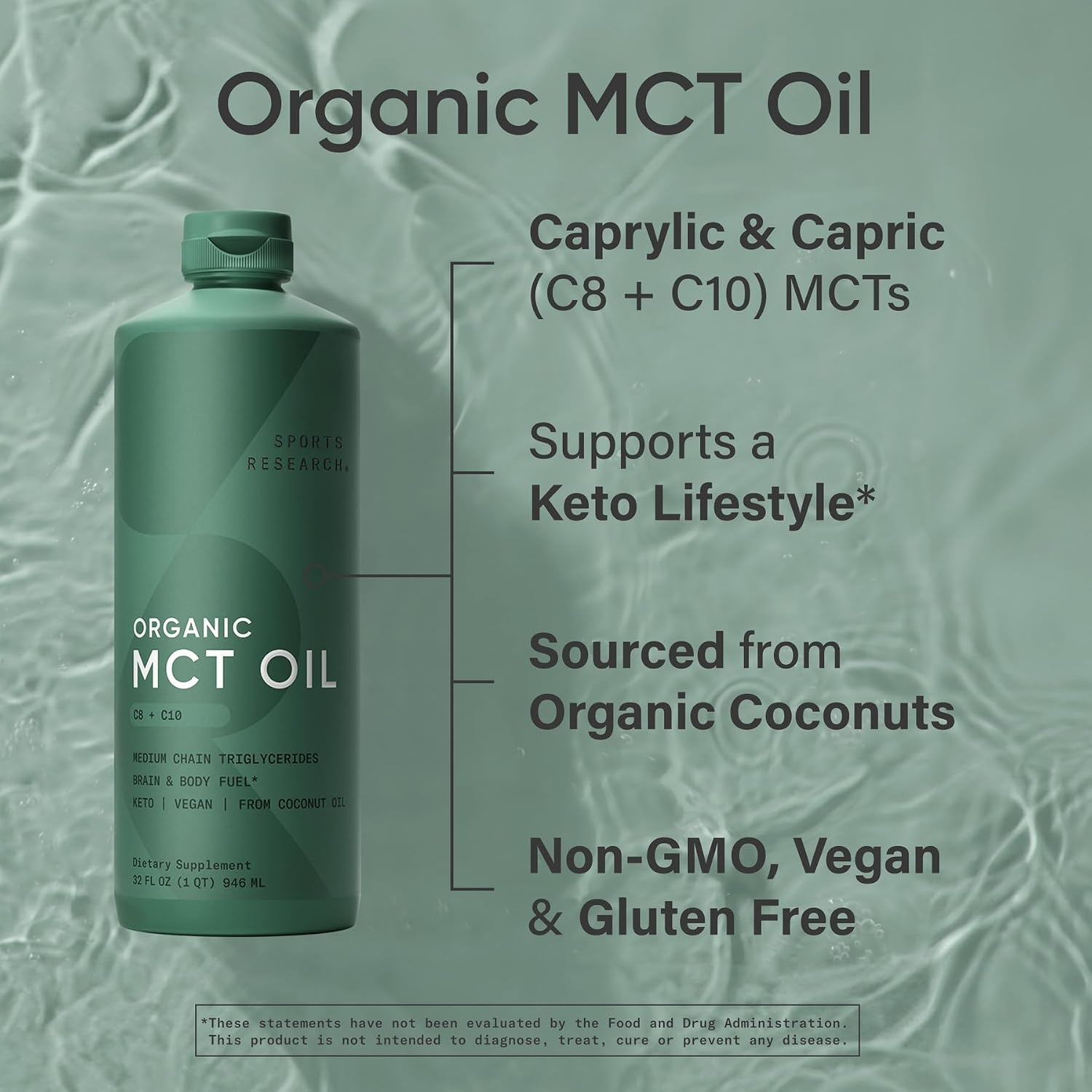 image:imageSports Research Organic Coconut MCT Oil C8C1032oz Unflavored32 Fl Oz Pack of 1