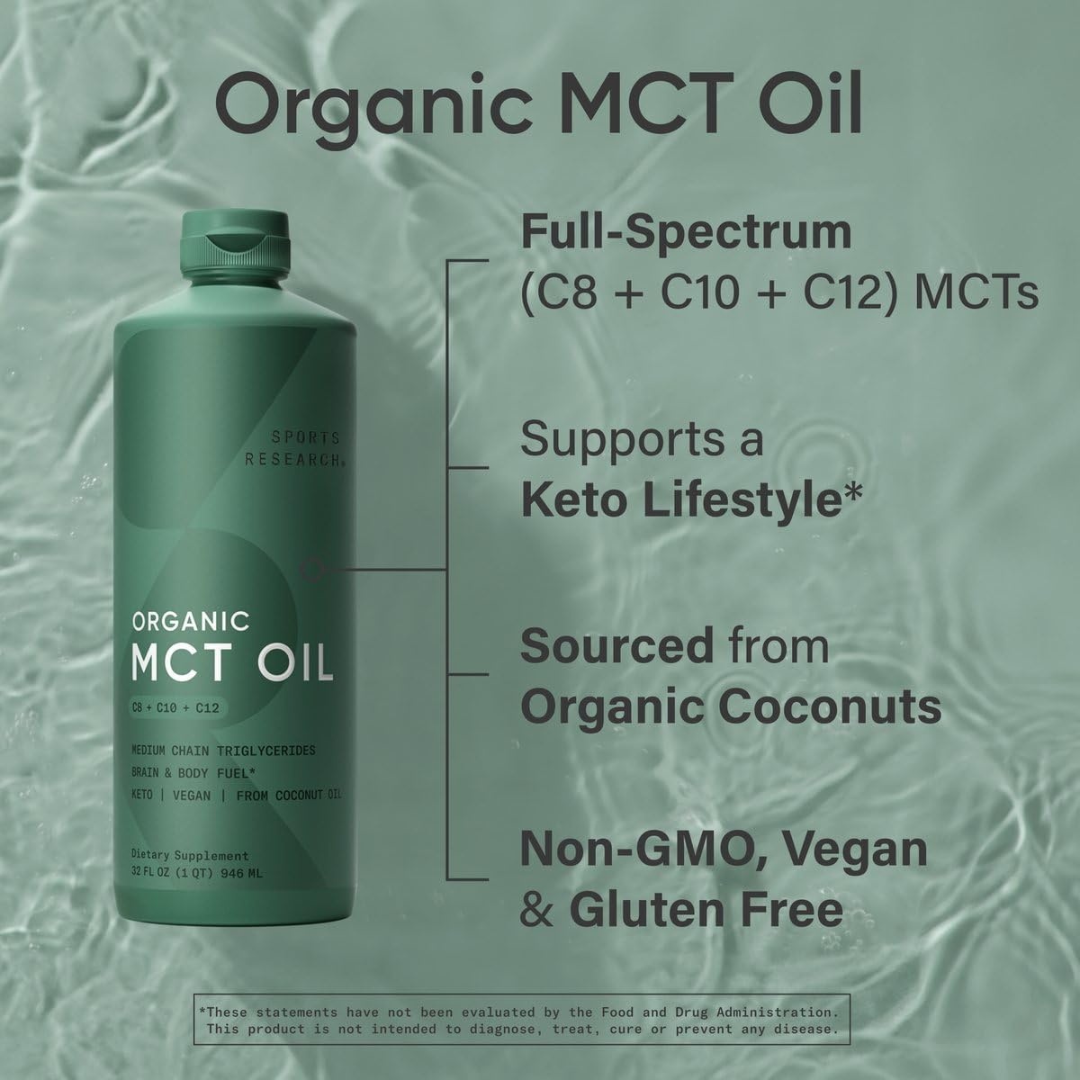 image:imageSports Research Organic Coconut MCT Oil C8C1032oz Unflavored32 Fl Oz Pack of 1