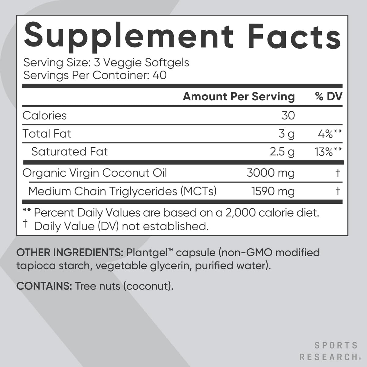 image:imageSports Research Organic Coconut Oil 3000mg 120 Softgels