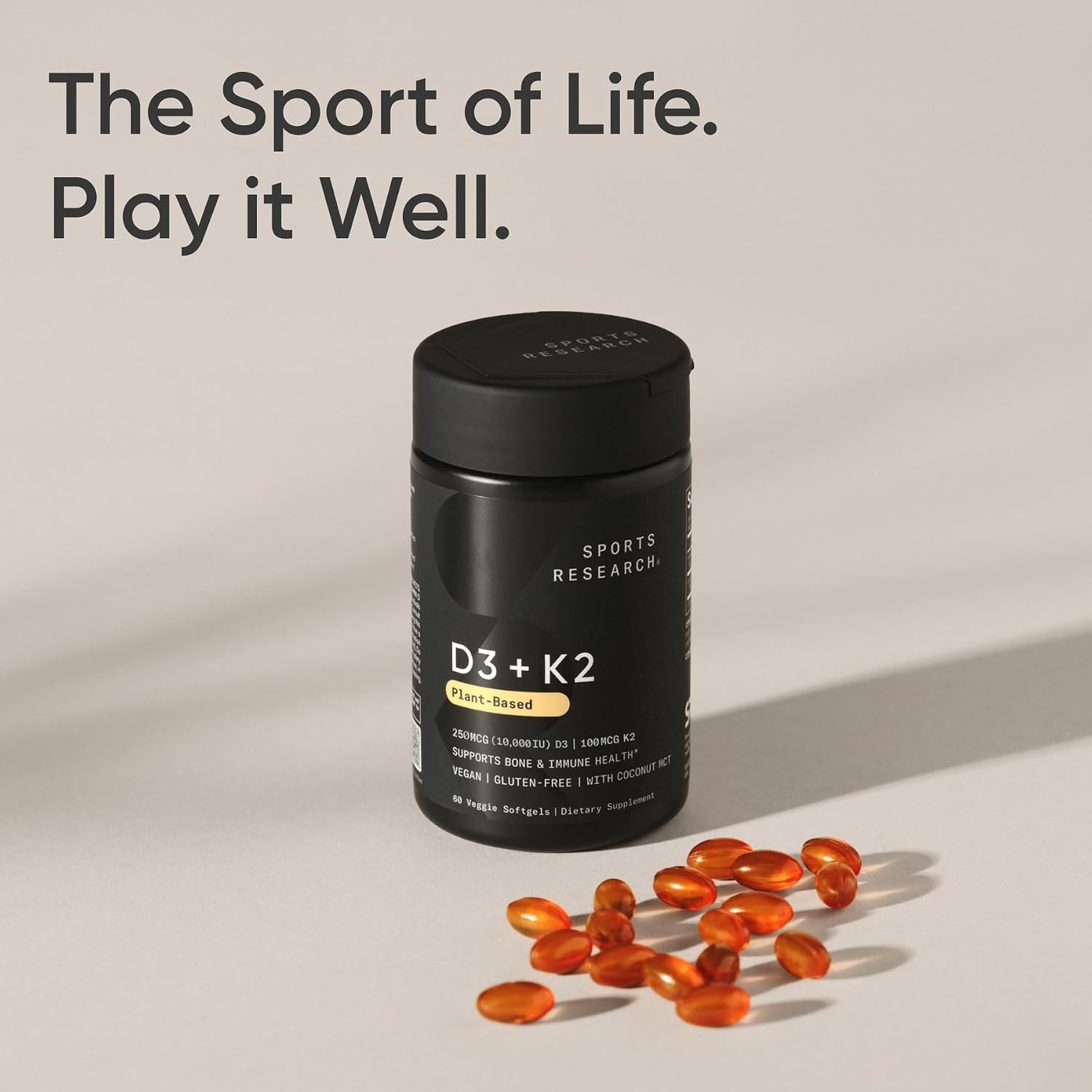 image:imageSports Research Vegan Vitamin D3 K2 wCoconut Oil 60 Count Plantgels