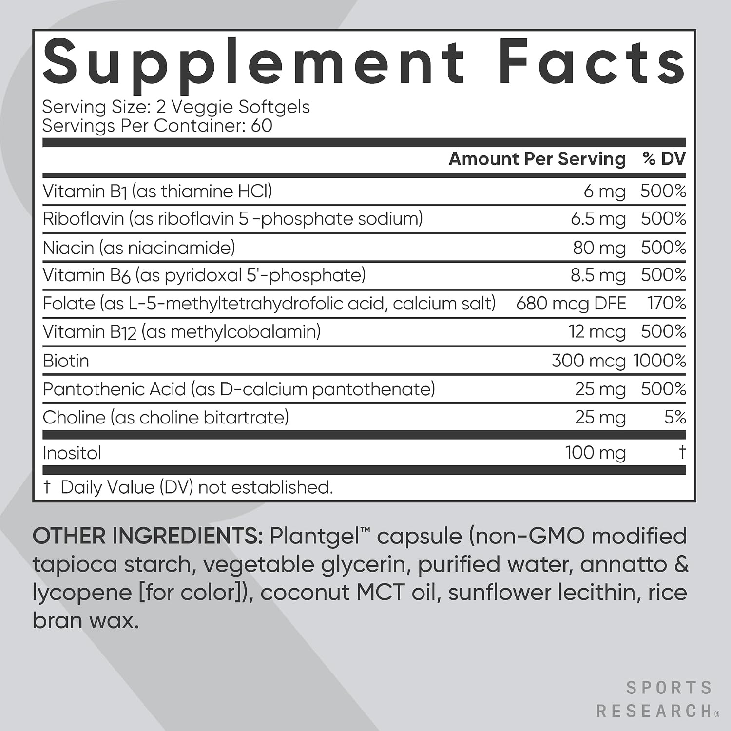 image:imageSports Research Vitamin BComplex 60 Count Plantgels120 Count Pack of 1