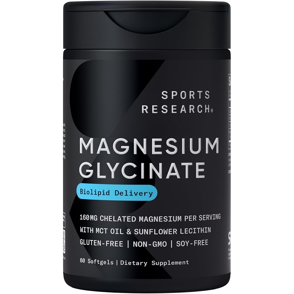 image:imageSports Research Magnesium Glycinate 160mg wCoconut MCT Oil 60 Softgels60 Count Pack of 1