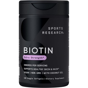 Sports Research® Biotin 10,000mcg w/Coconut Oil, 120 Count Plantgels™(120 Count (Pack of 1))