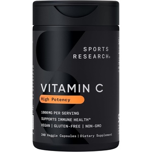 Sports Research® High Potency Vitamin C 1000mg, 240 Count Veggie Capsules(Non-GMO Capsules)