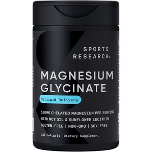 Sports Research® Magnesium Glycinate 160mg w/Coconut MCT Oil, 60 Softgels(120 Count (Pack of 1))