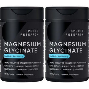 Sports Research® Magnesium Glycinate 160mg w/Coconut MCT Oil, 60 Softgels(120 Count (Pack of 2))