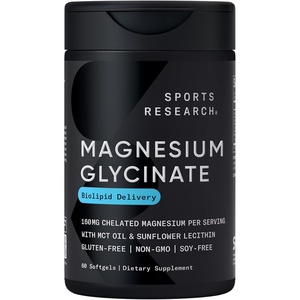 Sports Research® Magnesium Glycinate 160mg w/Coconut MCT Oil, 60 Softgels(60 Count (Pack of 1))
