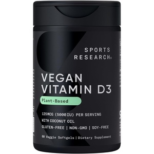 Sports Research® Vegan D3 5000iu/125mcg with Coconut Oil – 60 Plantgels™
