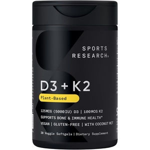 Sports Research® Vegan Vitamin D3 + K2 w/Coconut Oil, 30 Count Plantgels™(30 Count (Pack of 1))
