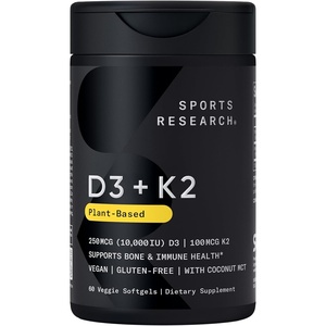 Sports Research® Vegan Vitamin D3 + K2 w/Coconut Oil, 60 Count Plantgels™