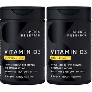 Sports Research® Vitamin D3 10,000iu/250mcg with Coconut Oil, 120 Softgels(30 Count (Pack of 2))