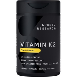 Sports Research® Vitamin K2 as MK-7 100mcg, 60 Count Plantgels™(120 Count (Pack of 1))
